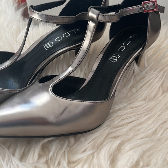 ALDO METALLIC SILVER 4 INCHES HEELS SIZE 8.5 - Picture 3 of 14